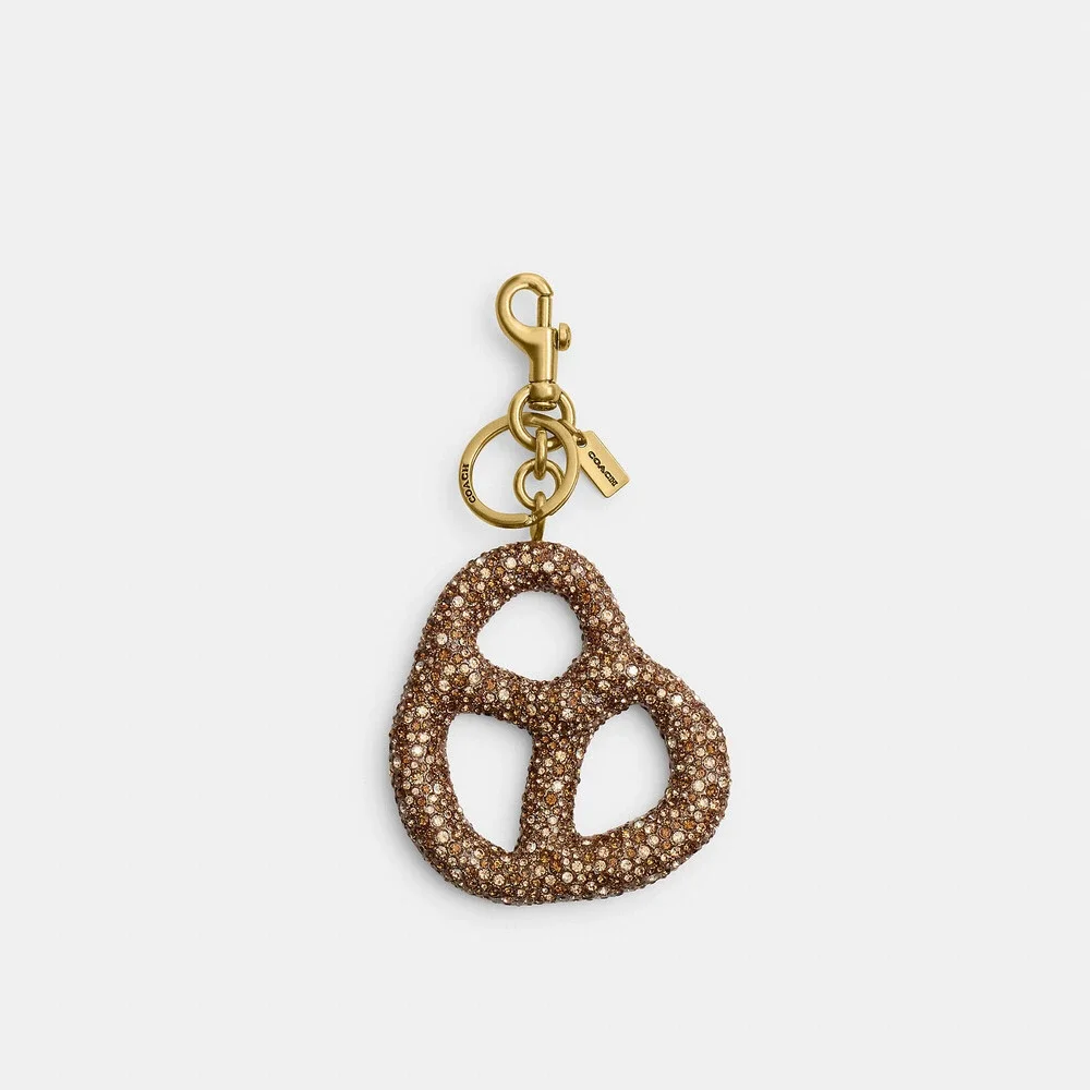 NWT Brass/Brown Coach Crystal Pretzel Bag Charm